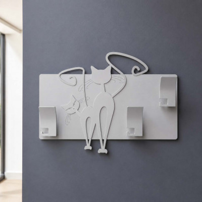 CalleaDesign - Gatti - Appendiabiti da parete per ingressi in legno con taglio laser e 3 ganci - Colore: Alluminio - SKU: 53-13-3-2
