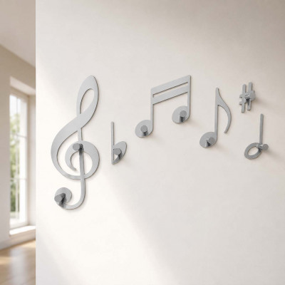 CalleaDesign - Verdi - Appendiabiti da parete per ingresso in legno con note musicali e 7 ganci - Colore: Bianco - SKU: 51-13-1-1