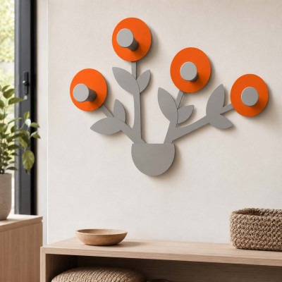 CalleaDesign - Francine - Appendiabiti in legno da parete moderno a forma di vaso con fiori a 4 ganci - Colore: Arancione - SKU: 13-013-63