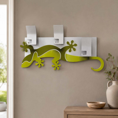 CalleaDesign - Geco Arrampicante - Attacapanni a muro dal design moderno a foma di geko con 3 ganci in alluminio - Colore: Verde Cedro - SKU: 54-13-2-51