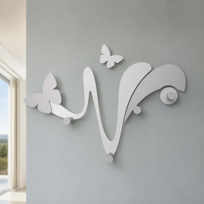 CalleaDesign - Farfalla - Attaccapanni a muro moderno in legno con farfalle e 4 ganci in alluminio - Colore: Bianco - SKU: 50-13-1-1