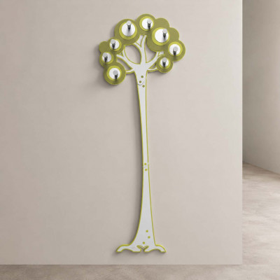 CalleaDesign Albero Attaccapanni da muro di design in legno a forma di albero con 8 ganci Colore: Verde Oliva