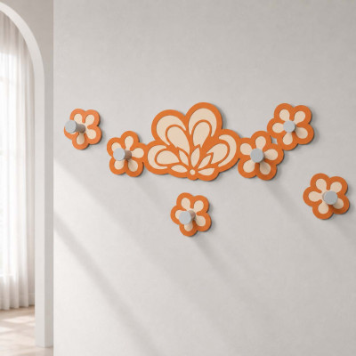 CalleaDesign - Merletto - Attaccapanni da parete con fiori in legno e 5 ganci in alluminio - Colore: Terracotta - SKU: 56-13-1-24