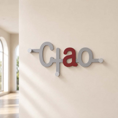 CalleaDesign Ciao Attaccapanni per camera bambini con struttura in legno e 3 ganci in alluminio Colore: Rubino