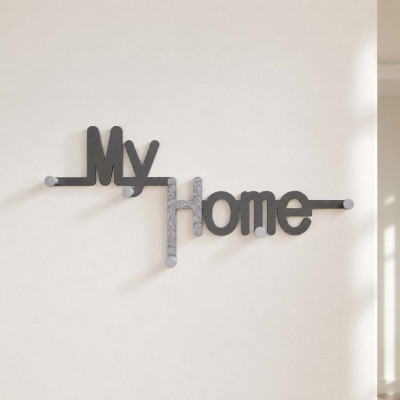 CalleaDesign MyHome Attaccapanni per ingresso in legno con scritta myhome e 5 ganci Colore: Grigio Sottsass
