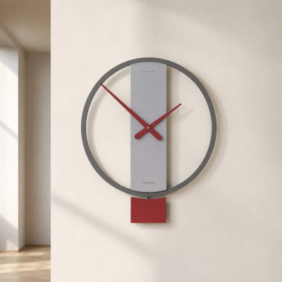 CalleaDesign Kurt Orologio a pendolo in legno dal design moderno per cucina o soggiorno Colore: Rubino