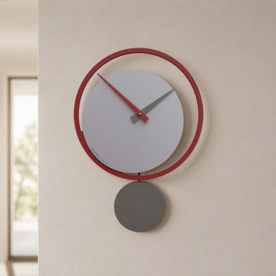 CalleaDesign Eclipse Orologio da parete a pendolo in legno dal design moderno Colore: Rubino