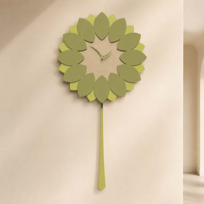 CalleaDesign Flip Orologio da parete a pendolo in legno dal design moderno ed elegante Colore: Verde Oliva