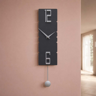 CalleaDesign Rock Orologio da parete a pendolo in legno dal design moderno ed elegante Colore: Nero