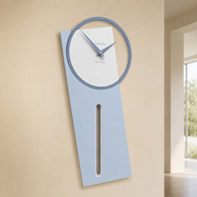 CalleaDesign Sherlock Orologio da parete a pendolo in legno dal design moderno ed elegante Colore: Azzurro Polvere