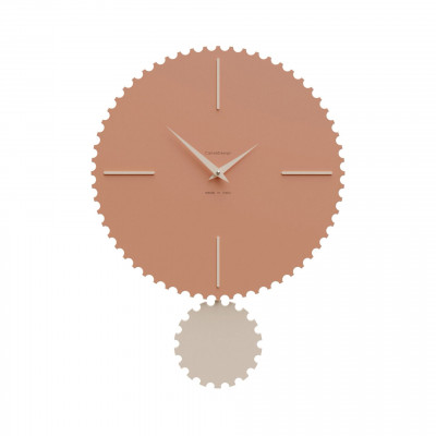 CalleaDesign - Riz - Orologio da parete moderno con pendolo in legno sagomato e finiture eleganti - Colore: Terracotta - SKU: 11-013-24