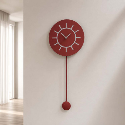 CalleaDesign Philip Orologio da parete a pendolo in legno dal design moderno Colore: Rubino
