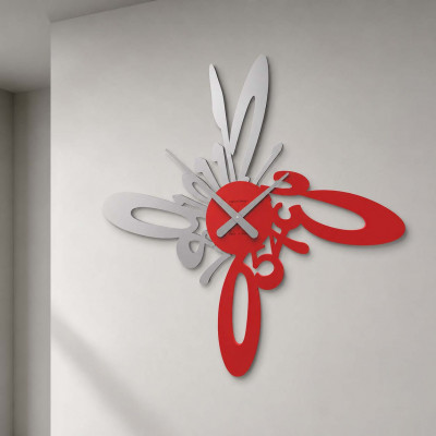 CalleaDesign Armonico Orologio da parete in legno dal design moderno e particolare Colore: Rosso Fuoco