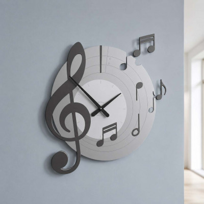 CalleaDesign Bellini Orologio da parete in legno con note musicali Colore: Grigio Quarzo