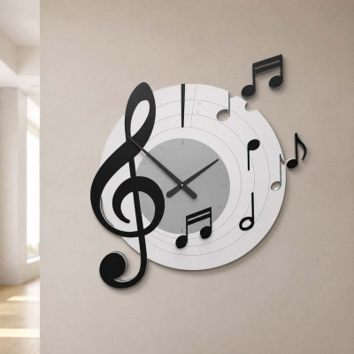 CalleaDesign Bellini Orologio da parete rotondo in legno con note musicali Colore: Nero
