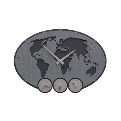 CalleaDesign - Greenwich - Orologio da parete con fusi orari in legno dal design moderno - Colore: Radica Grigia - SKU: 12-002-84