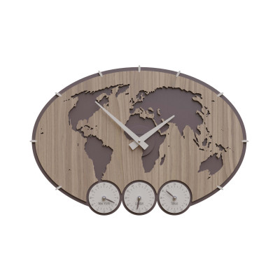 CalleaDesign - Greenwich - Orologio da parete con fusi orari in legno dal design moderno - Colore: Noce Canaletto - SKU: 12-002-85