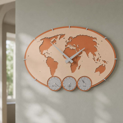CalleaDesign Greenwich Orologio da parete con fusi orari in legno dal design moderno Colore: Sabbia Rosata