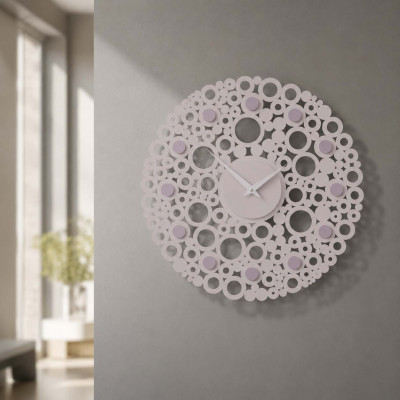 CalleaDesign Bollicine Orologio da parete design moderno in legno con decoro a bolle Colore: Rosa Conchiglia