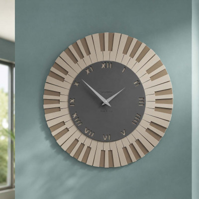 CalleaDesign Donizetti Orologio da parete rotondo in legno con tasti pianoforte Colore: Grigio Quarzo