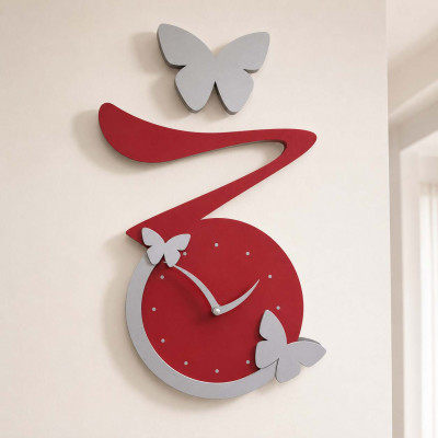 CalleaDesign Farfalla Orologio da parete con farfalle in legno in stile moderno Colore: Rubino