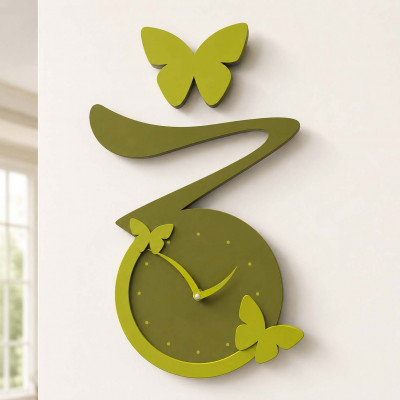 CalleaDesign Farfalla Orologio da parete in legno dal design moderno con farfalle Colore: Verde Oliva