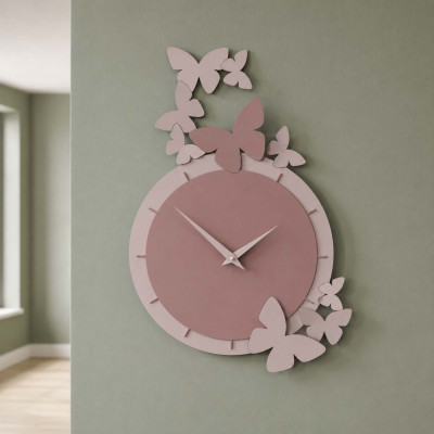 CalleaDesign Farfalle Danzanti Orologio da parete particolare con farfalle in legno Colore: Rosa Nuvola