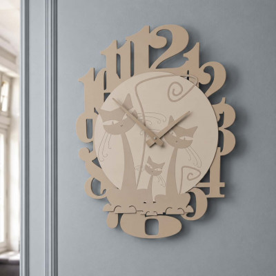 CalleaDesign Gatti Orologio da parete dal design moderno con gattini in legno Colore: Tortora