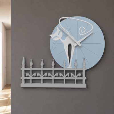 CalleaDesign Gatto Romantico Orologio da parete con gattino in legno Colore: Bianco