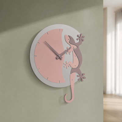 CalleaDesign Geco Arrampicante Orologio da parete in legno design moderno con geco Colore: Rosa Antico