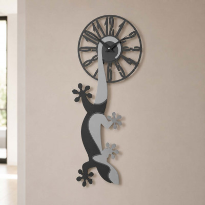 CalleaDesign Geco Penzolante Orologio da parete bellissimo in legno con geco Colore: Nero