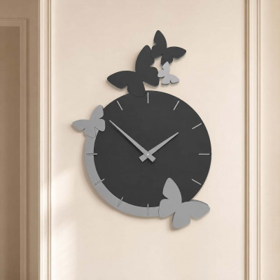 CalleaDesign Il volo delle farfalle Orologio da parete in legno con farfalle volanti di design Colore: Nero