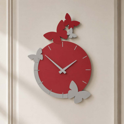 CalleaDesign Il volo delle farfalle Orologio da parete con farfalle design particolare Colore: Rubino