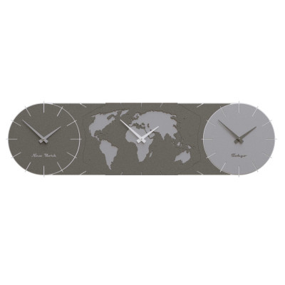 CalleaDesign - Time Master - Orologio da parete in legno con fusi orari e design moderno - Colore: Alluminio - SKU: 12-011-2
