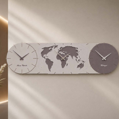 CalleaDesign Time Master Orologio da parete in legno con fusi orari e design moderno Colore: Cioccolato
