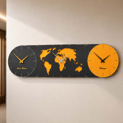 CalleaDesign Time Master Orologio da parete in legno con fusi orari e design moderno Colore: Melone