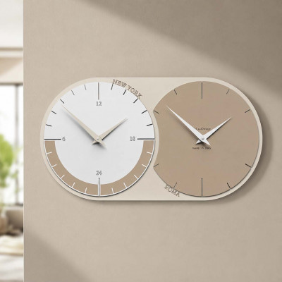 CalleaDesign World Clock Orologio da parete in legno con fuso orario Colore: Caffelatte