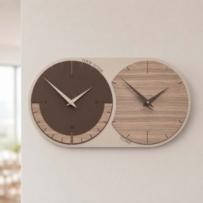 CalleaDesign World Clock Orologio da parete in legno con fuso orario Colore: Noce Canaletto