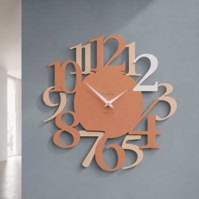CalleaDesign Russell Orologio da parete in legno con numeri dal design moderno Colore: Terracotta