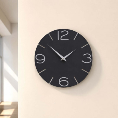 CalleaDesign Smile Orologio da parete in legno rotondo dal design moderno Colore: Nero