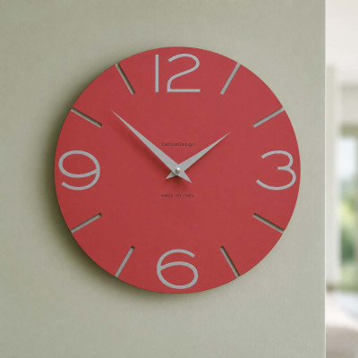 CalleaDesign Smile Orologio da parete in legno rotondo dal design moderno Colore: Rosso Fuoco