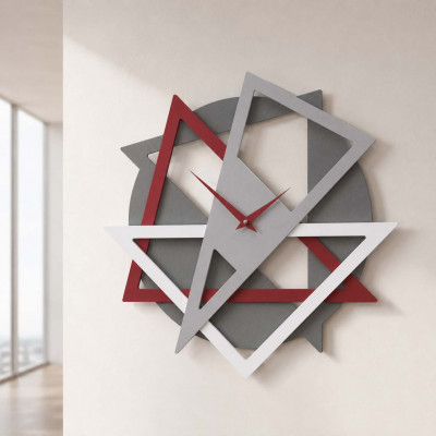 CalleaDesign Geolo Orologio da parete moderno con forme geometriche da salotto Colore: Rubino
