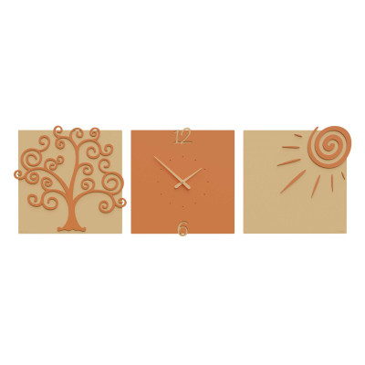 CalleaDesign - Albero della Vita - Orologio da parete moderno con tre pannelli in legno - Colore: Terracotta - SKU: 10-333-24