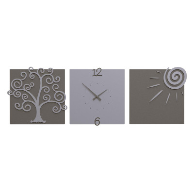 CalleaDesign - Albero della Vita - Orologio da parete moderno con tre pannelli in legno - Colore: Alluminio - SKU: 10-333-2