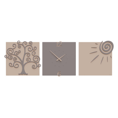CalleaDesign - Albero della Vita - Orologio da parete moderno con tre pannelli in legno - Colore: Grigio Prugna - SKU: 10-333-34