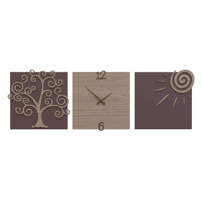 CalleaDesign - Albero della Vita - Orologio da parete moderno con tre pannelli in legno - Colore: Noce Canaletto - SKU: 10-333-85