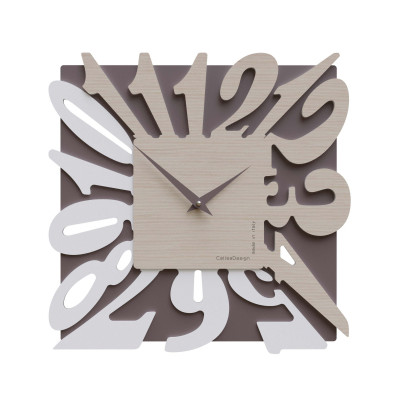 CalleaDesign - Dalilah - Orologio da parete moderno in legno quadrato con numeri design particolare - Colore: Rovere Sbiancato - SKU: 10-032-81