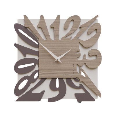 CalleaDesign - Dalilah - Orologio da parete moderno in legno quadrato con numeri design particolare - Colore: Noce Canaletto - SKU: 10-032-85