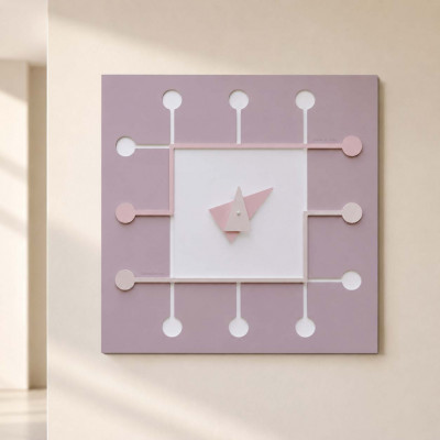 CalleaDesign MicroCHIP Orologio da parete moderno quadrato in legno con lancette in metallo Colore: Rosa