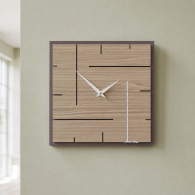 CalleaDesign Grid Orologio da parete quadrato in legno dal design moderno ed elegante Colore: Noce Canaletto